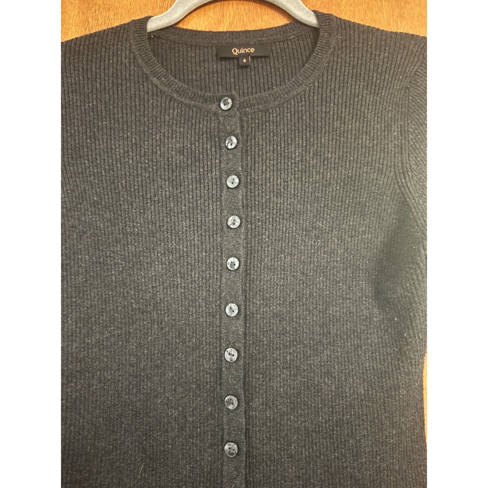 Quince Organic Cotton Cashmere Ribbed Cardigan Sweater Charcoal Gray Small - Picture 4 of 7